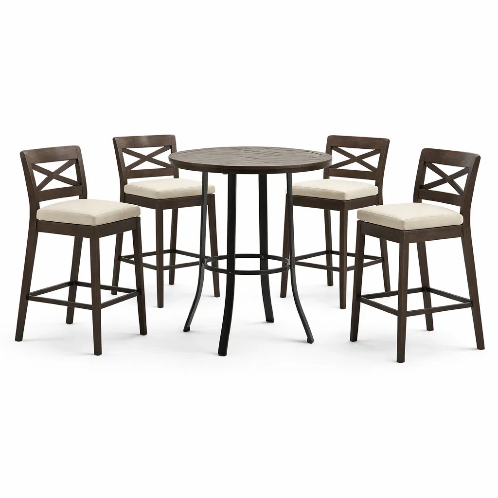 Ensemble de bar en bois et métal marron et beige avec table haute et chaises-PURE DRE AMSP ACE