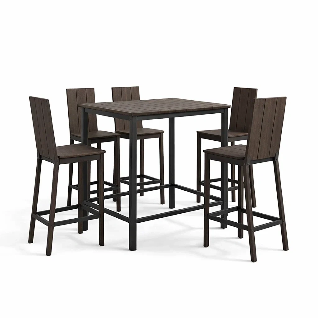 Ensemble de bar en métal et bois marron avec table haute et tabourets-PURE DRE AMSP ACE