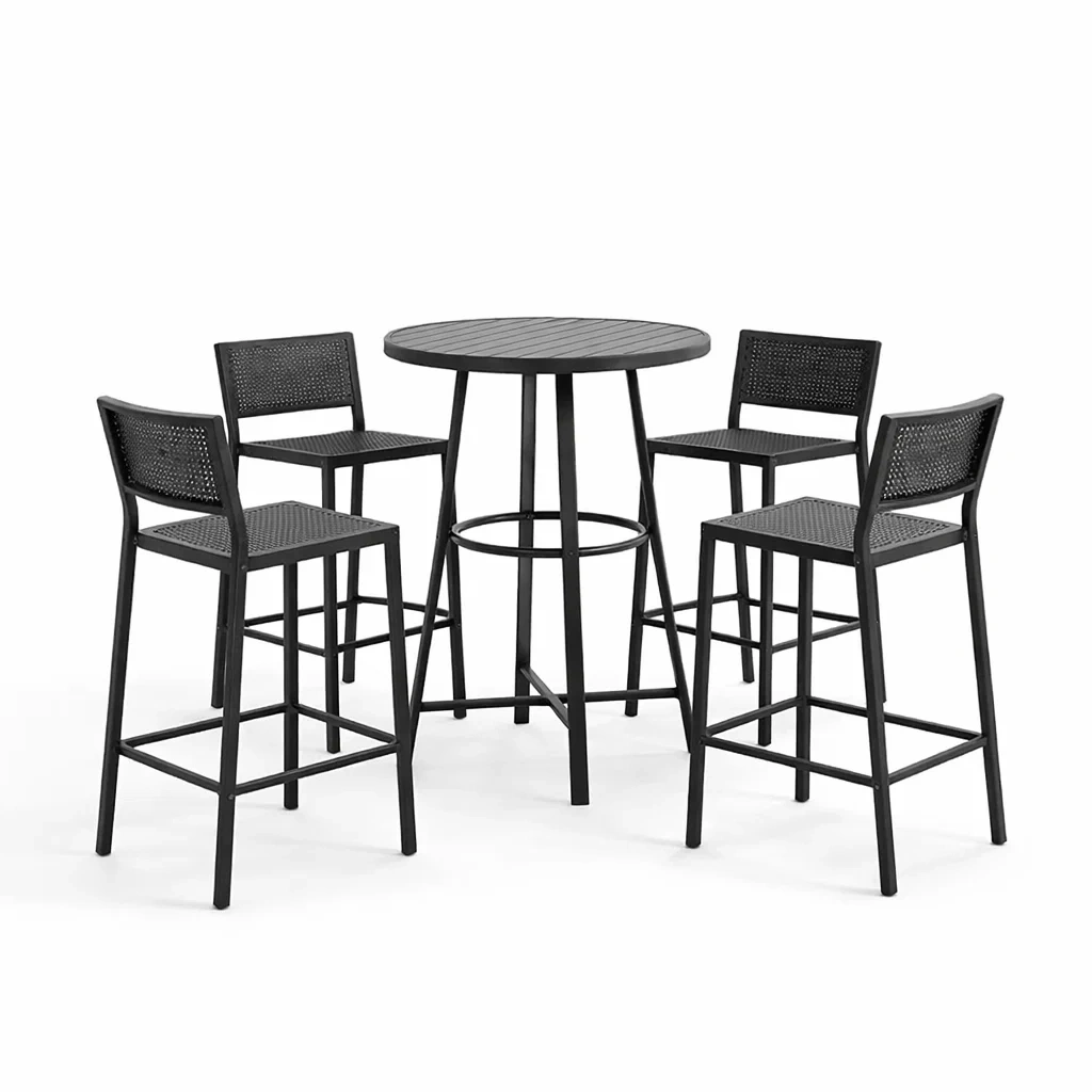 Ensemble de bar en métal noir avec table haute ronde et tabourets-PURE DRE AMSP ACE