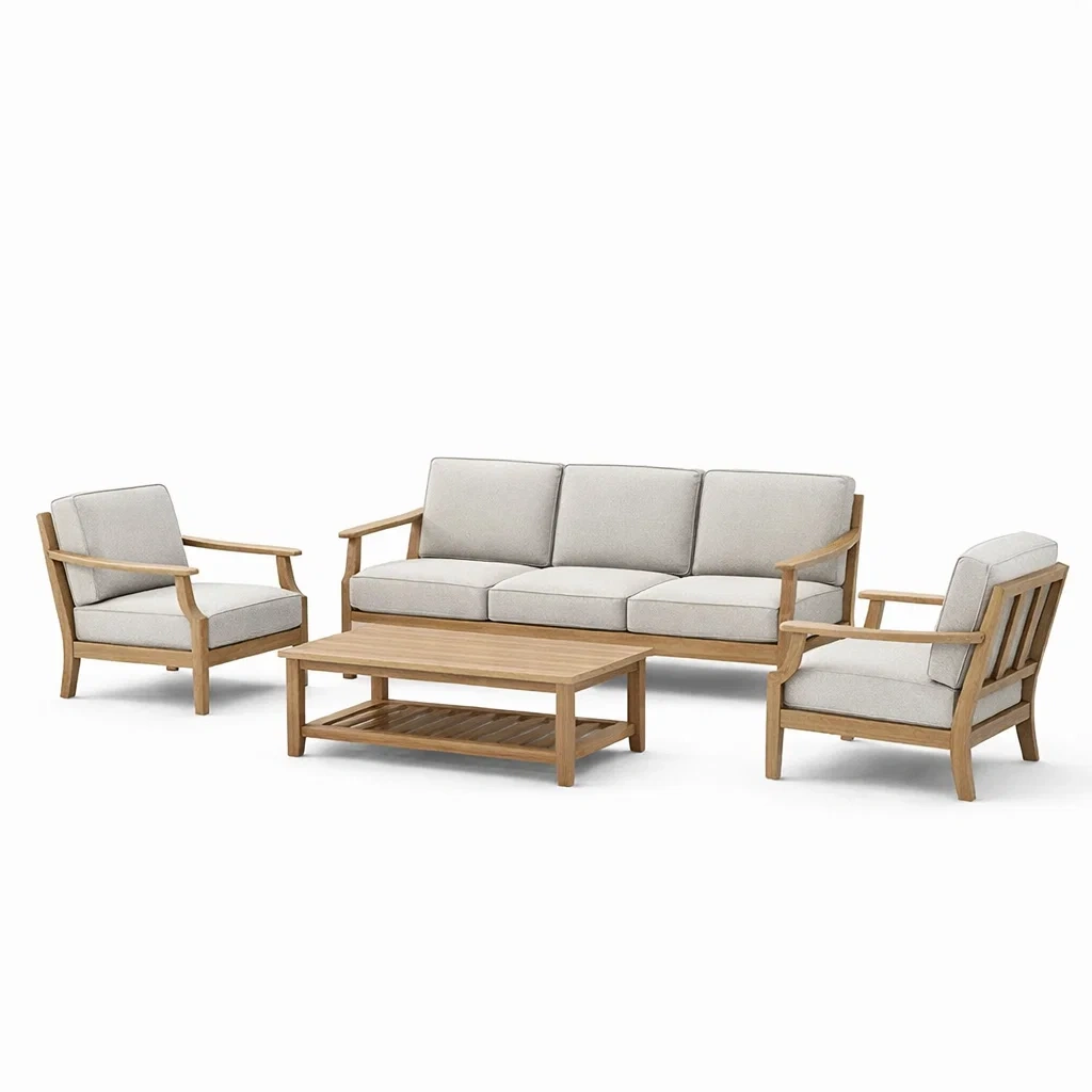 Ensemble de canapés en chêne avec coussins en polyester gris-PURE DRE AMSP ACE