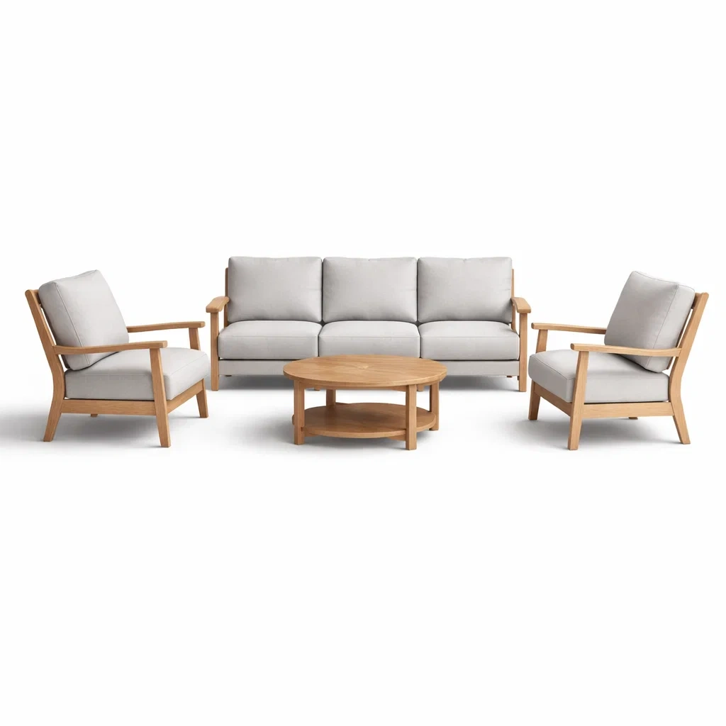 Ensemble de canapés en bois avec coussins en polyester gris-PURE DRE AMSP ACE