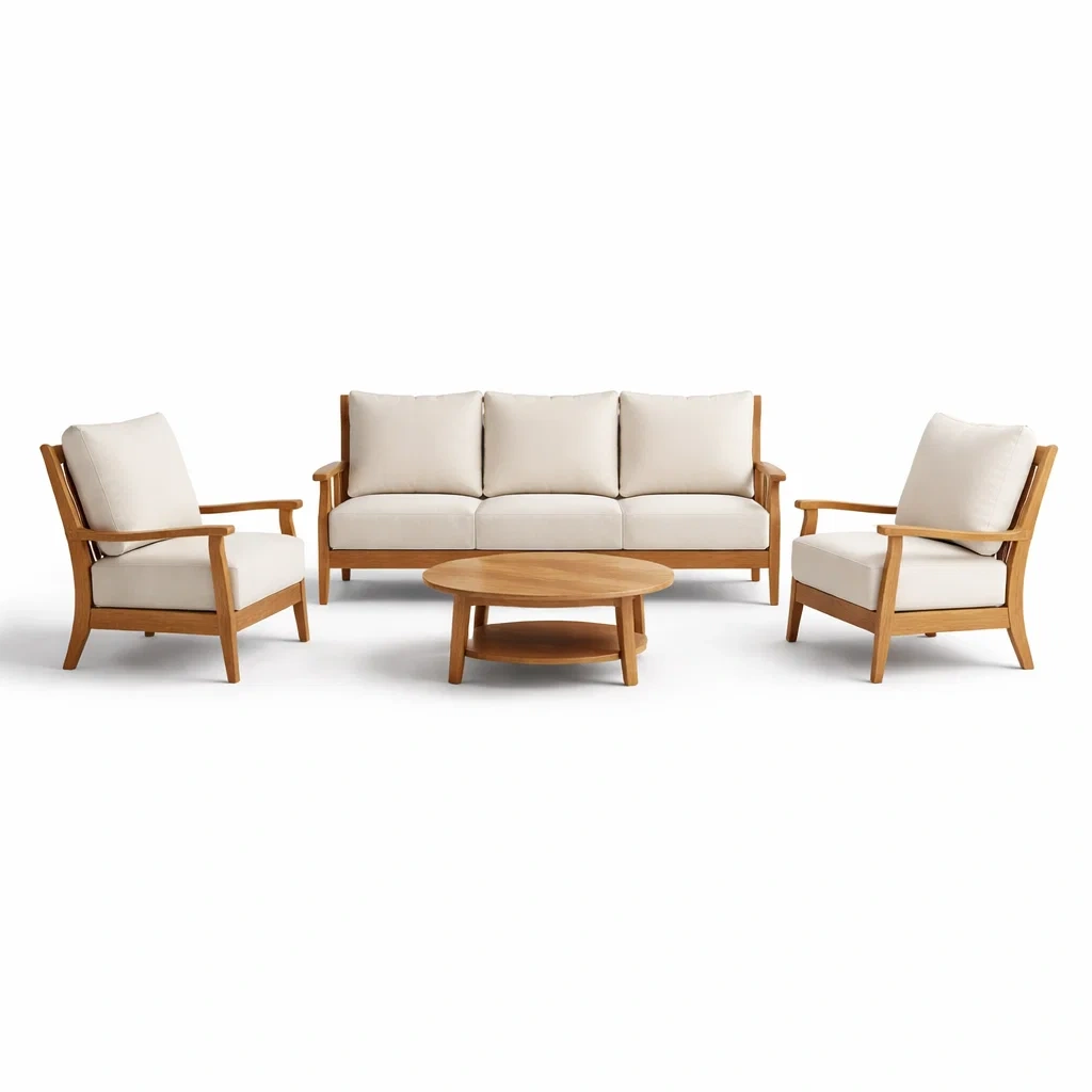 Ensemble de canapés en bois d'acacia avec coussins en polyester beige-PURE DRE AMSP ACE