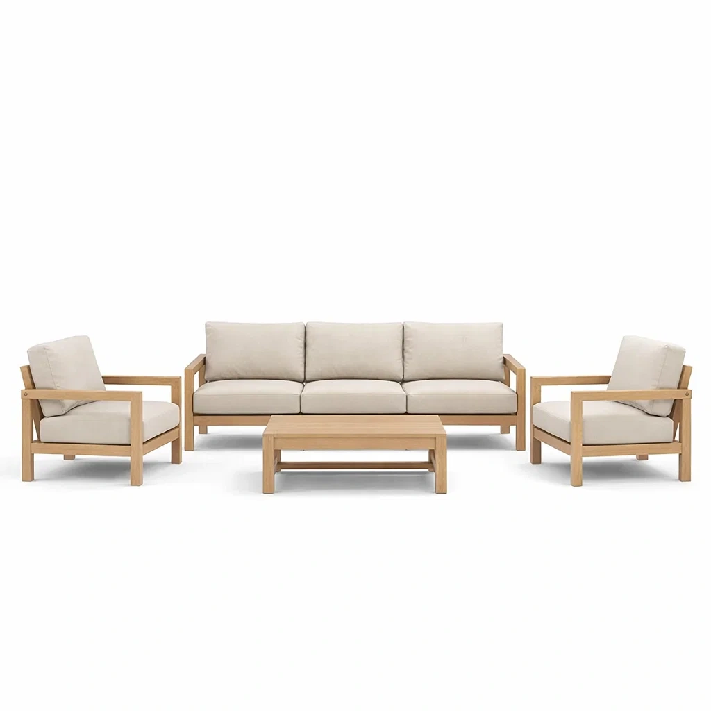Ensemble de canapés extérieur en bois d'acacia avec coussins en polyester beige-PURE DRE AMSP ACE