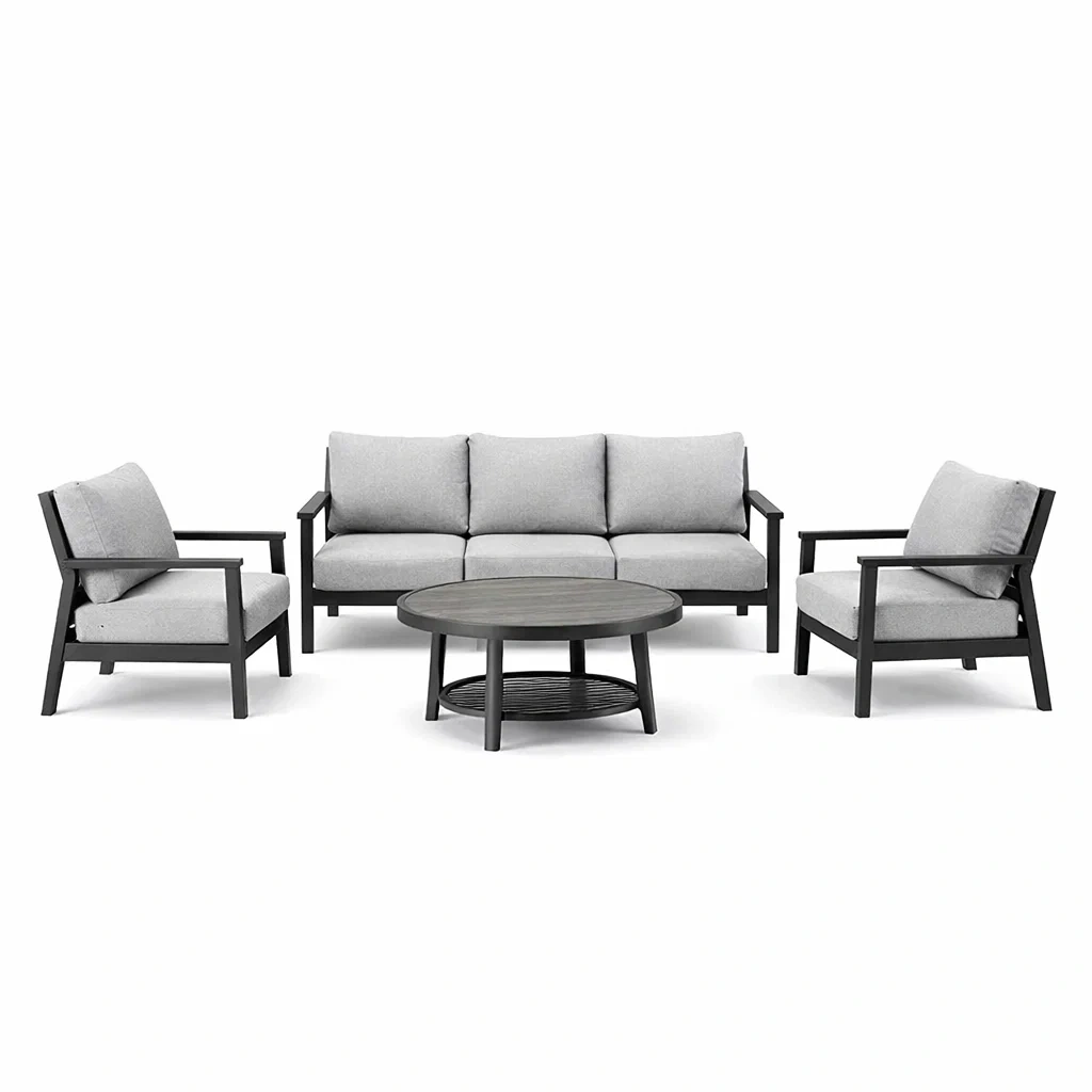 Ensemble de canapés en aluminium avec coussins en tissu gris-PURE DRE AMSP ACE