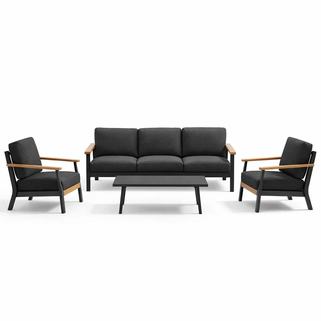 Ensemble de canapés extérieur en aluminium et bois avec coussins gris-PURE DRE AMSP ACE