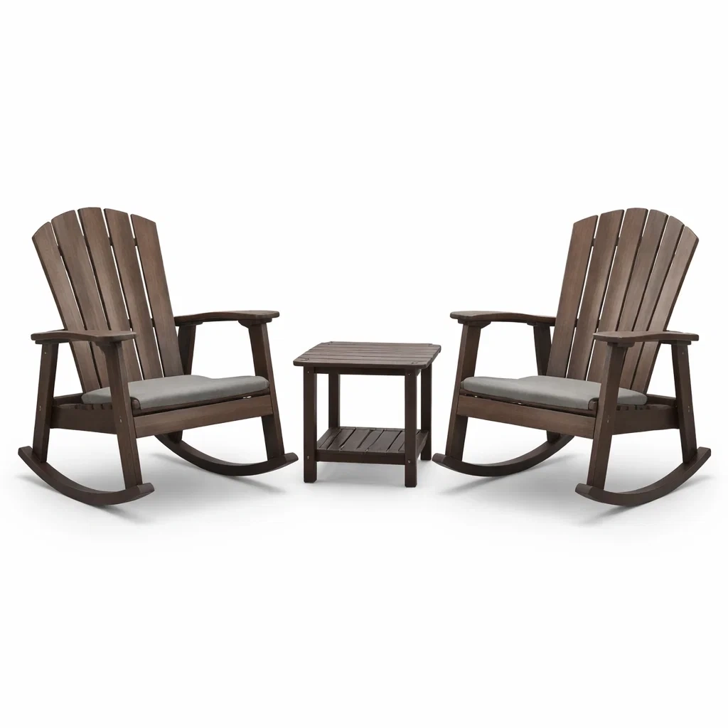 Ensemble de détente en bois avec chaises à bascule table et coussins gris-PURE DRE AMSP ACE