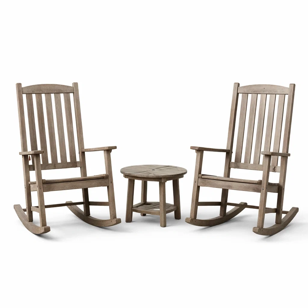 Ensemble de détente en bois de chêne gris avec fauteuils à bascule et table-PURE DRE AMSP ACE