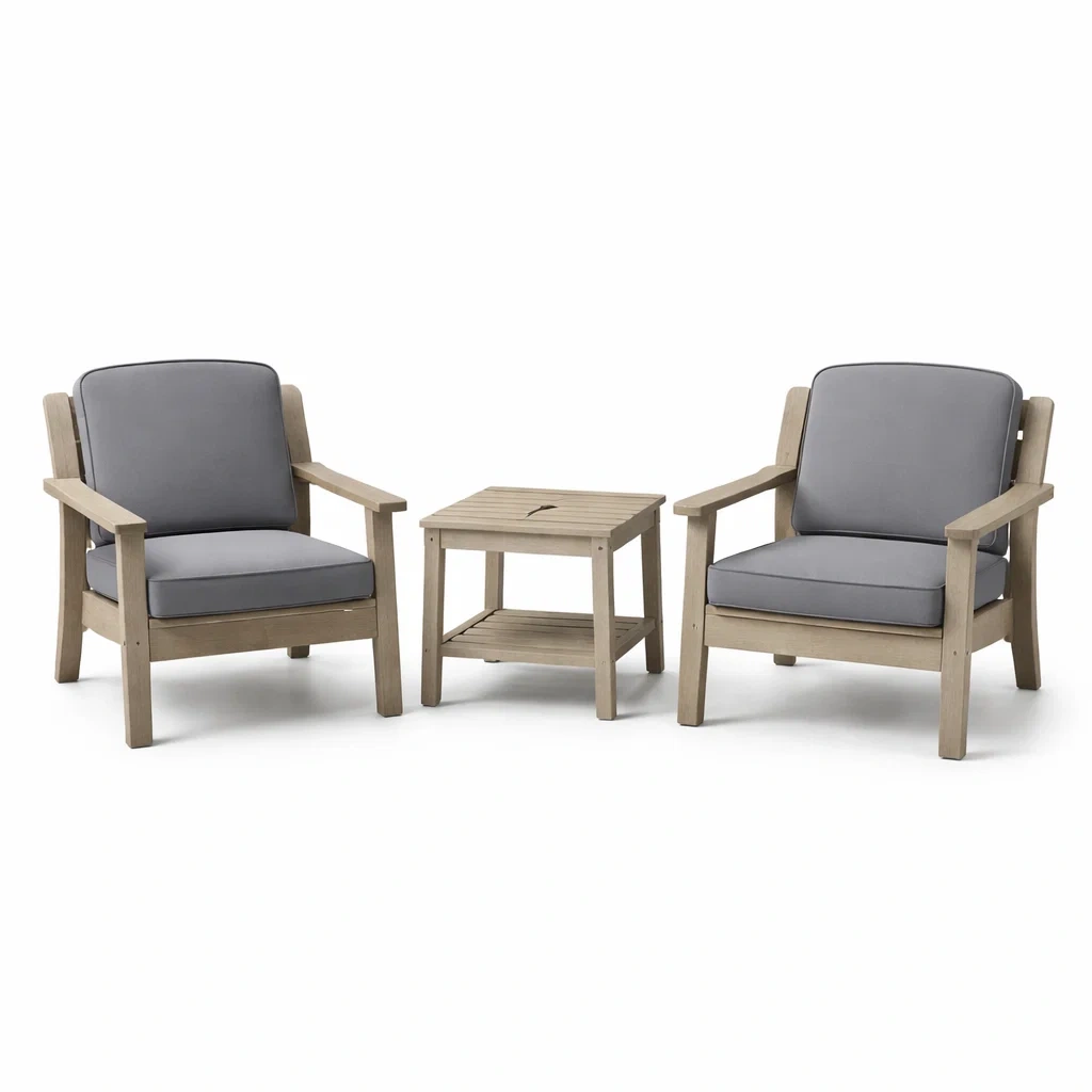 Ensemble de détente en bois avec coussins gris-PURE DRE AMSP ACE