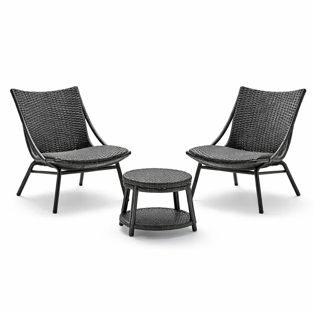 Ensemble de détente en aluminium et résine tressée noir avec table et chaises-PURE DRE AMSP ACE