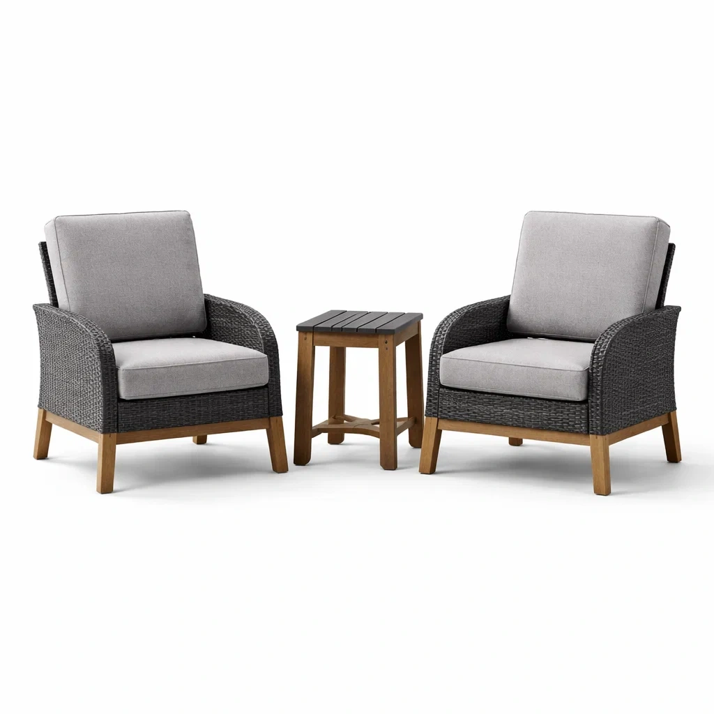 Ensemble de détente en rotin bois et polyester gris et noir-PURE DRE AMSP ACE