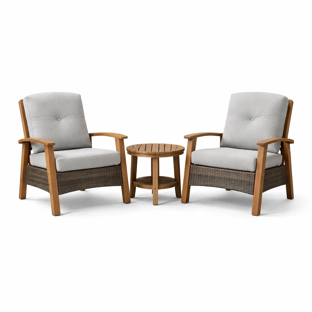 Ensemble de détente en bois avec coussins en polyester et table en acacia-PURE DRE AMSP ACE