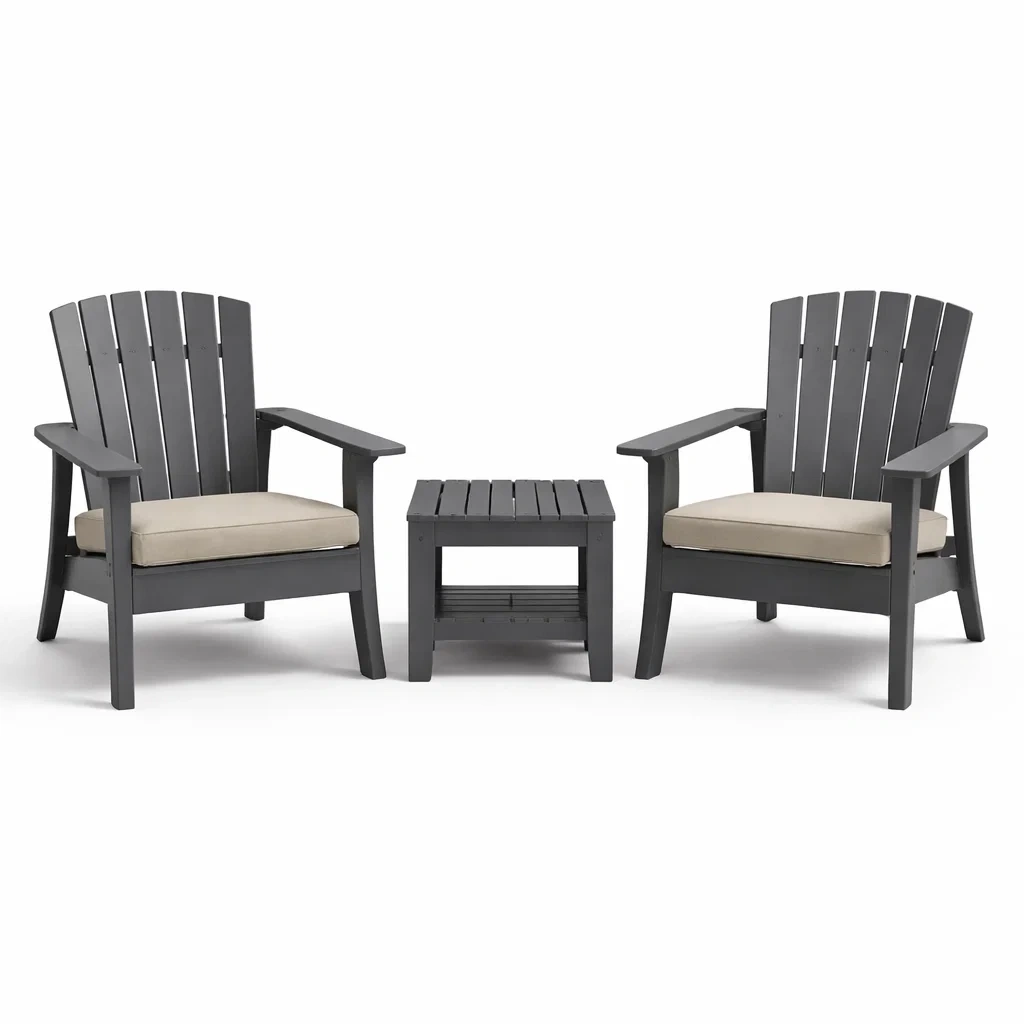 Ensemble de détente en bois composite gris avec coussins en polyester beige-PURE DRE AMSP ACE