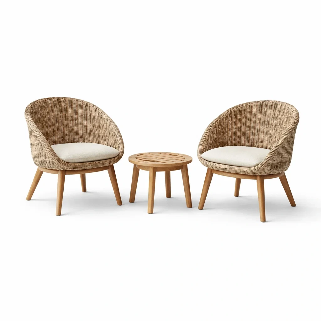 Ensemble de détente en rotin synthétique et teck-PURE DRE AMSP ACE