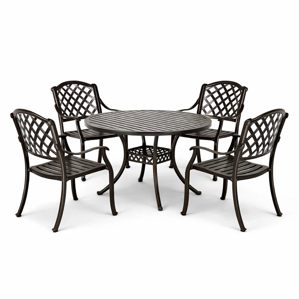 Ensemble table et chaises en aluminium noir pour extérieur avec table ronde-PURE DRE AMSP ACE