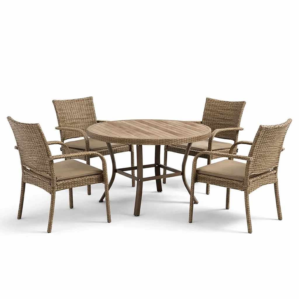 Ensemble table et chaises de salle à manger de jardin en rotin avec table ronde-PURE DRE AMSP ACE