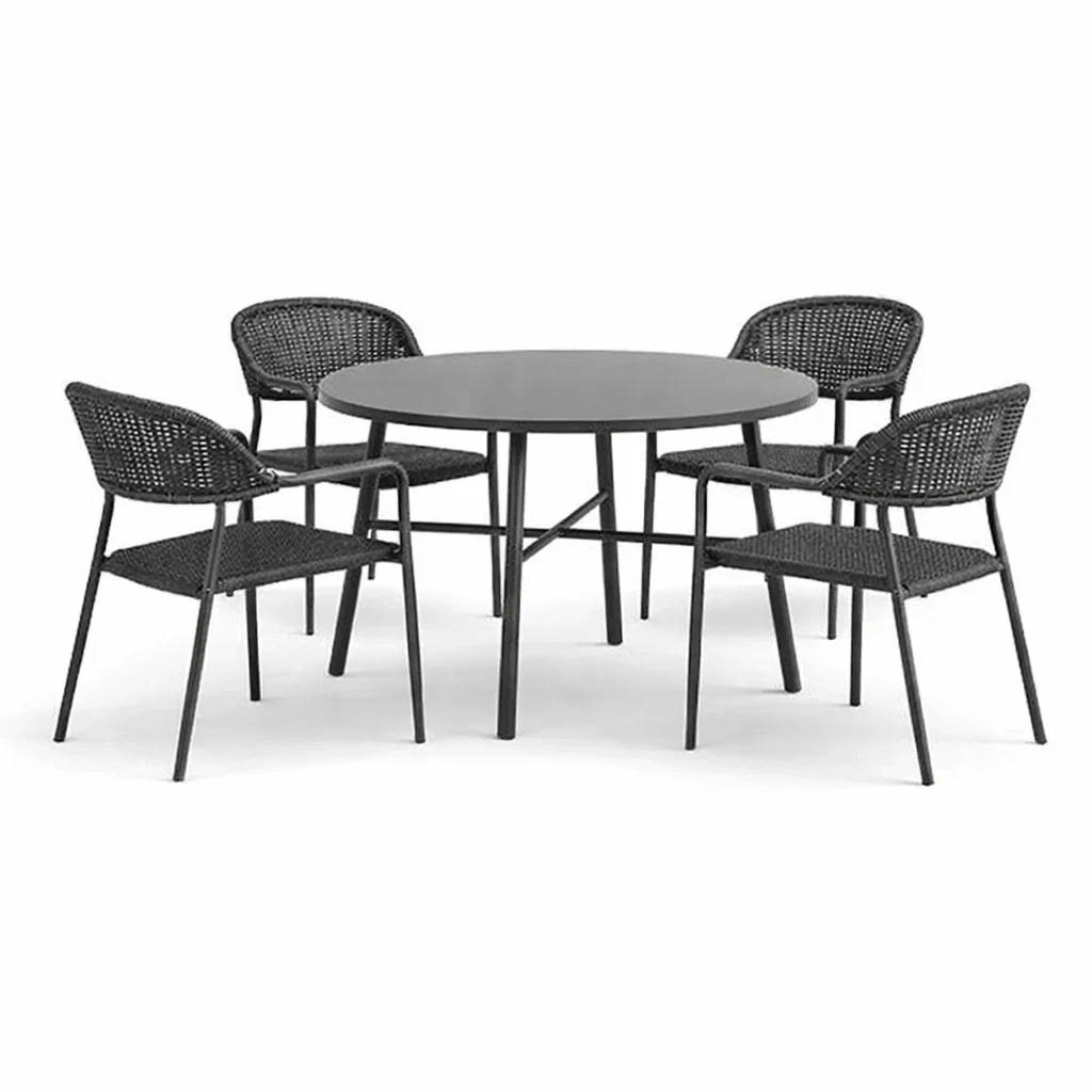 Ensemble table et chaises de jardin en métal et résine noir avec table ronde-PURE DRE AMSP ACE