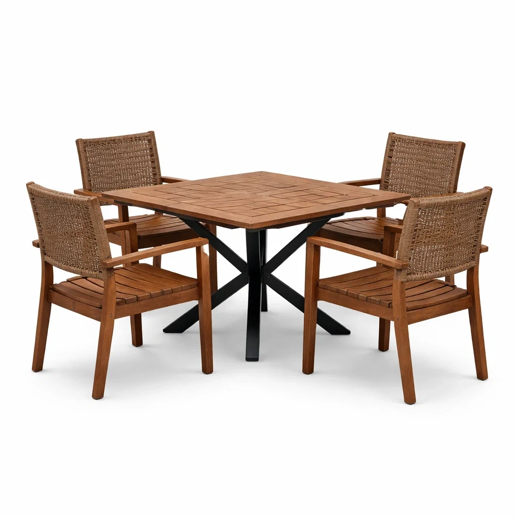 Ensemble table et chaises en bois et rotin pour extérieur avec table carrée-PURE DRE AMSP ACE