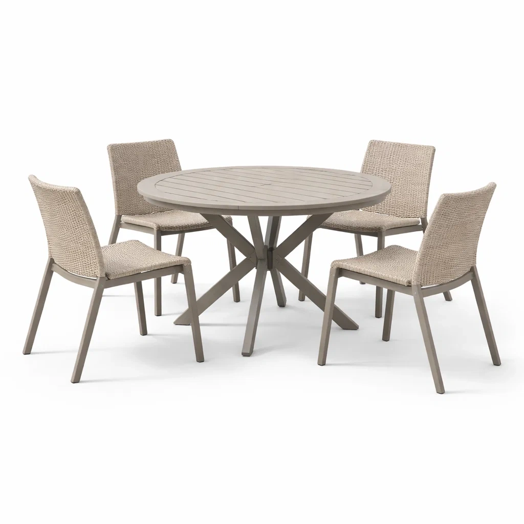 Ensemble table et chaises de jardin en aluminium et résine beige-PURE DRE AMSP ACE