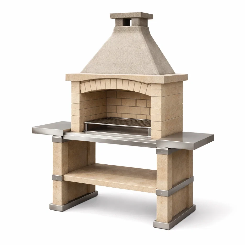 Barbecue en béton et acier inoxydable beige et gris-PURE DRE AMSP ACE