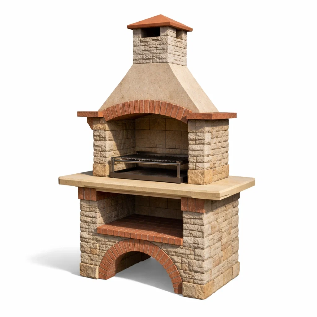 Barbecue en pierre avec grille et cheminée en briques-PURE DRE AMSP ACE