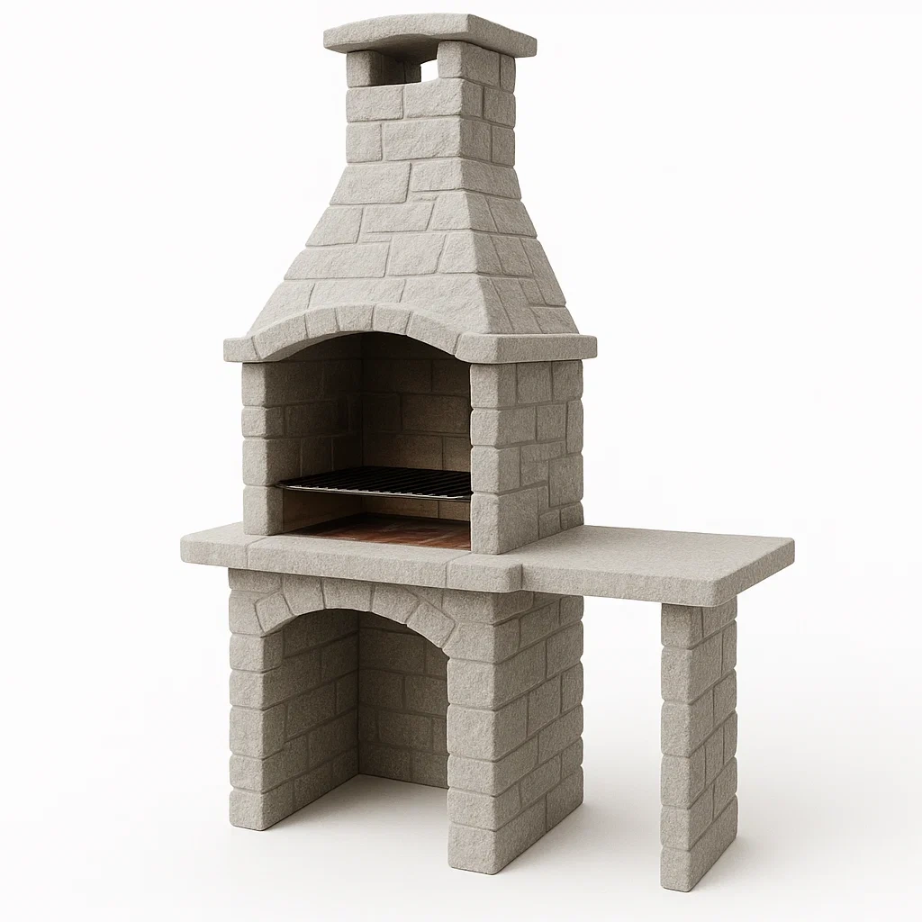 Barbecue en pierre reconstituée avec cheminée et table latérale-PURE DRE AMSP ACE