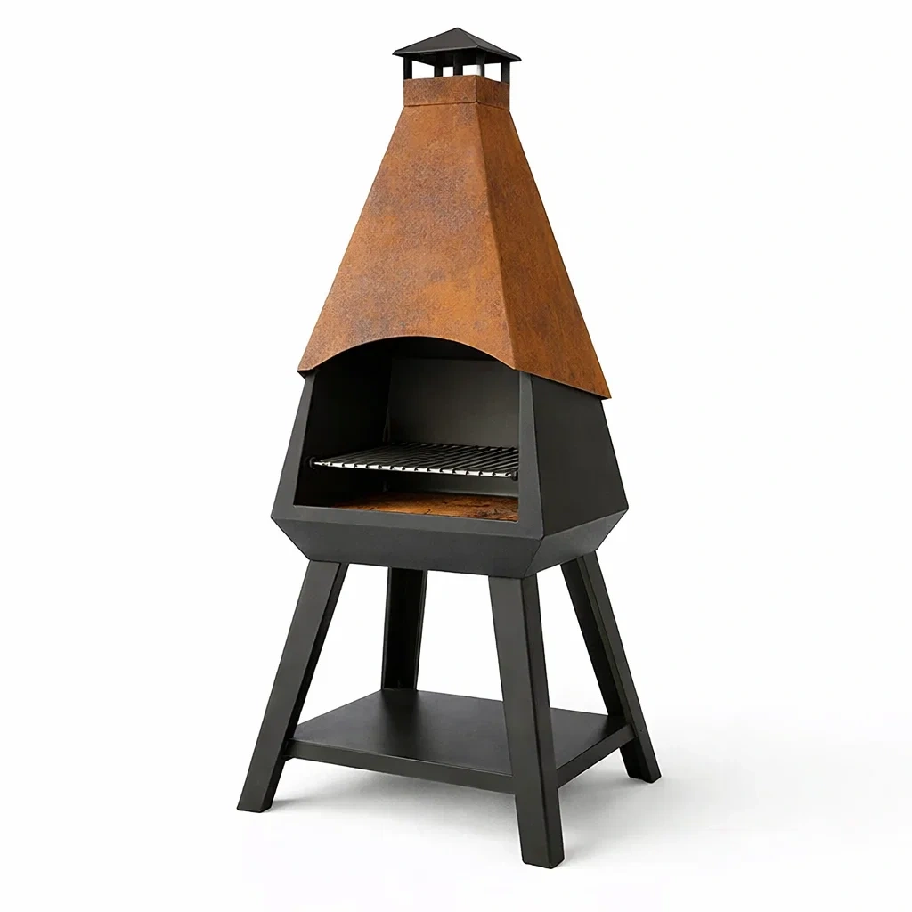 Barbecue en acier noir et marron avec cheminée-PURE DRE AMSP ACE