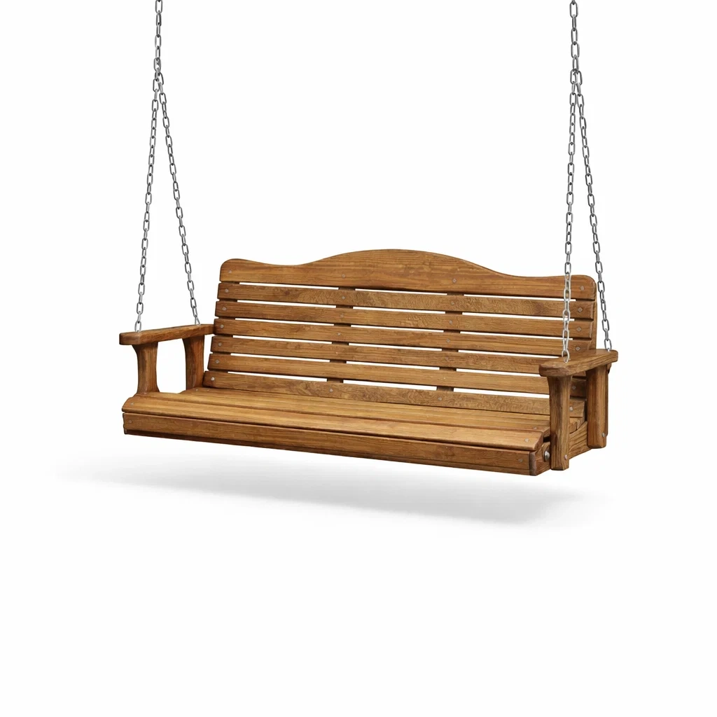 Balancelle de porche en bois massif marron avec chaînes en acier-PURE DRE AMSP ACE