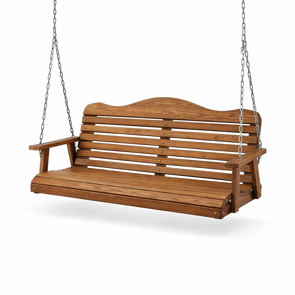 Balancelle de porche en bois massif marron avec chaînes métalliques-PURE DRE AMSP ACE