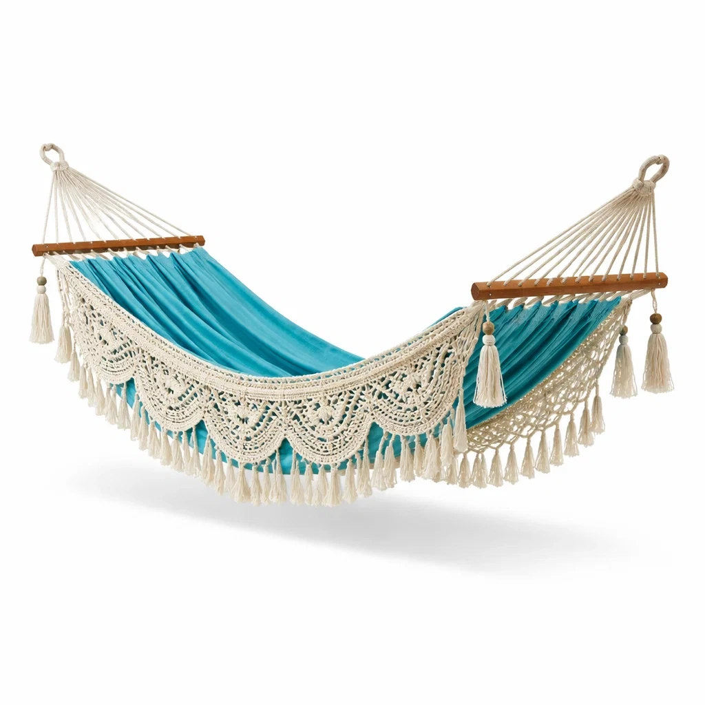 Hamac en coton polyester bleu avec décoration crochetée-PURE DRE AMSP ACE