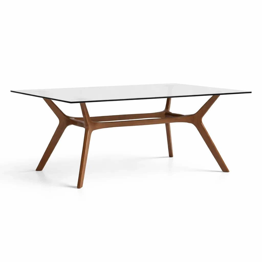 Table à manger rectangulaire en verre et bois de noyer-PURE DRE AMSP ACE