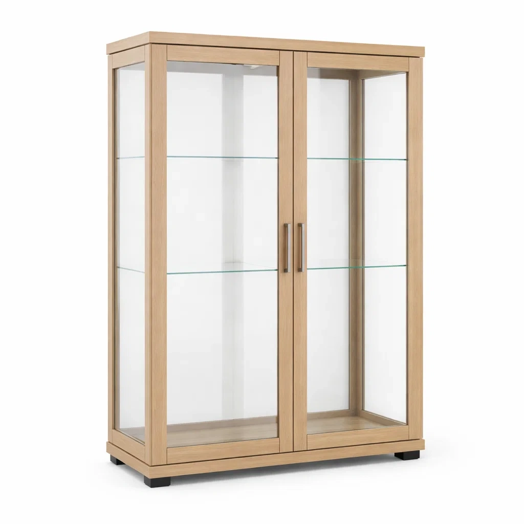 Vitrine en verre trempé et bois chêne clair-Purenest Living