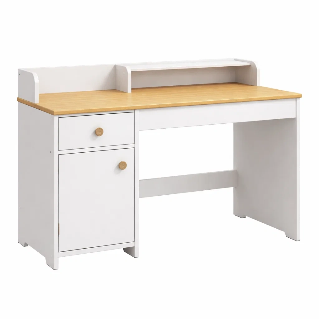Bureau en bois MDF blanc et chêne avec tiroir et porte-Purenest Living