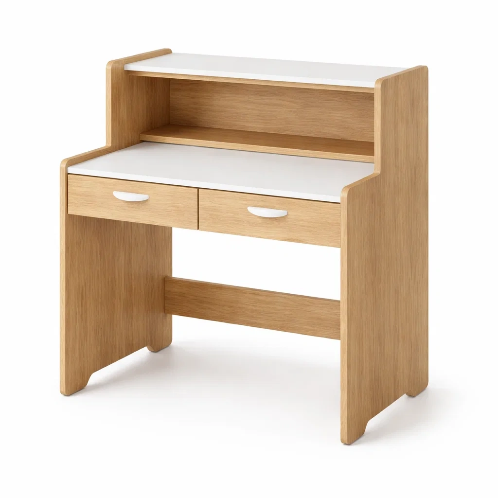 Bureau en bois pour enfant avec tiroirs et étagère-Purenest Living