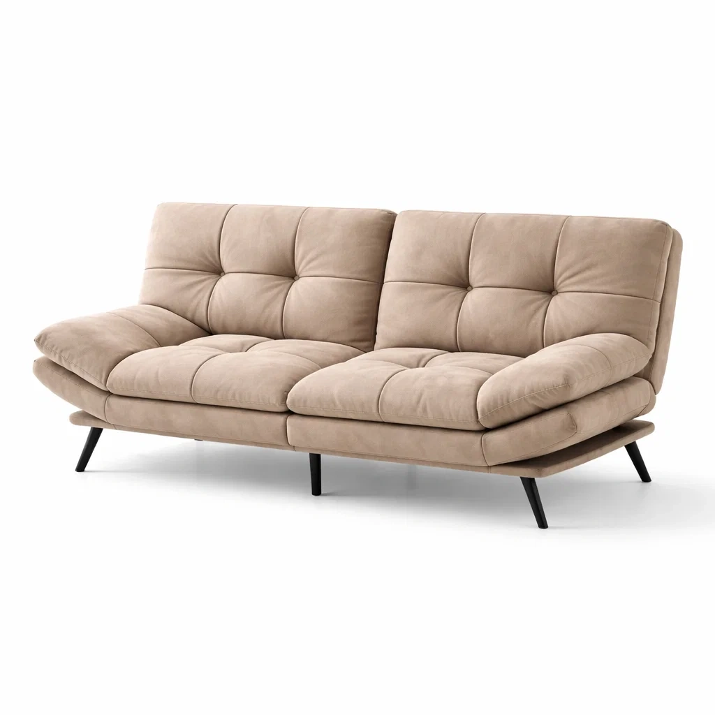 Canapé clic clac en microfibre beige avec pieds en métal noir-TRENDYOA SISLIVING