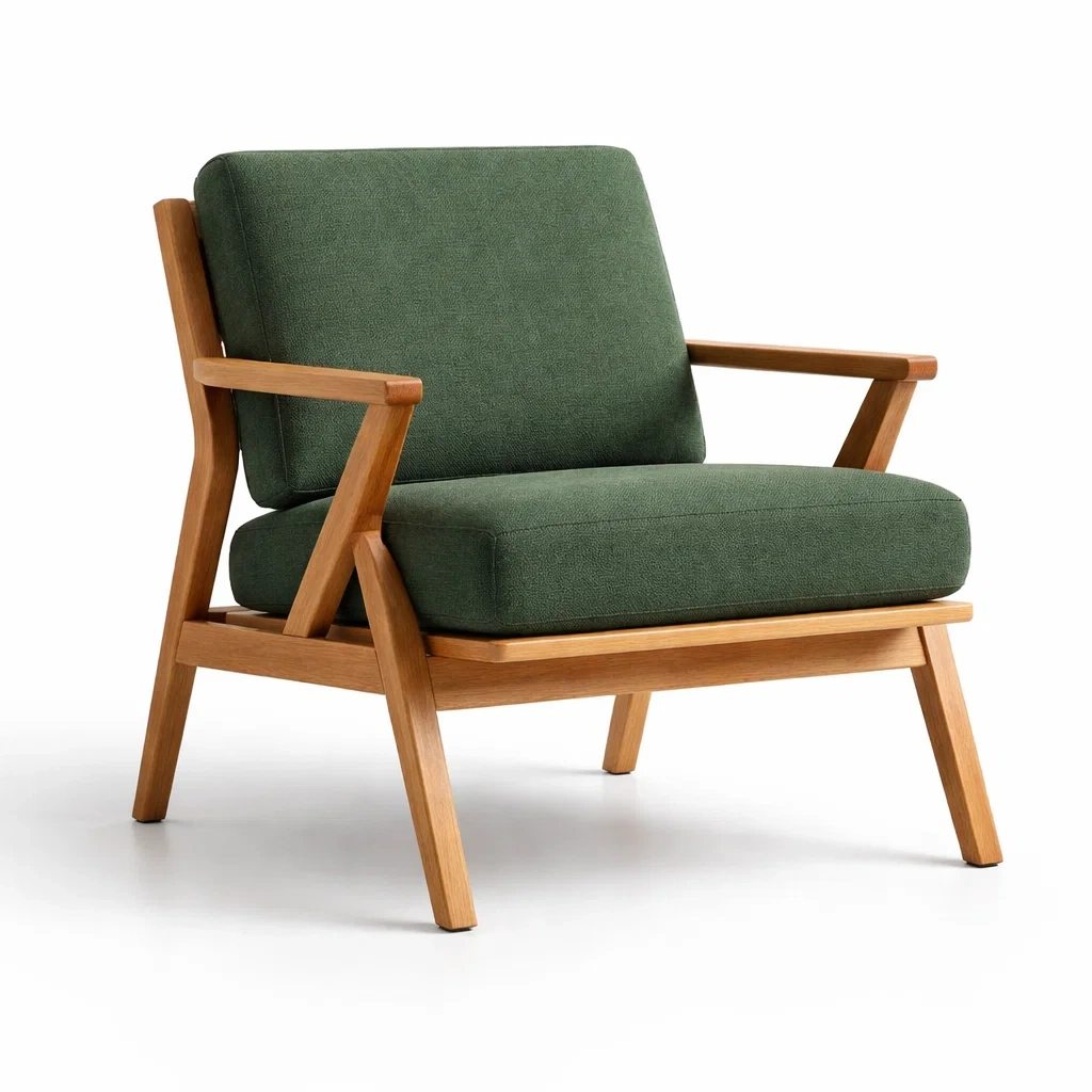 Fauteuil en chêne avec coussins en tissu polyester vert-TRENDYOA SISLIVING