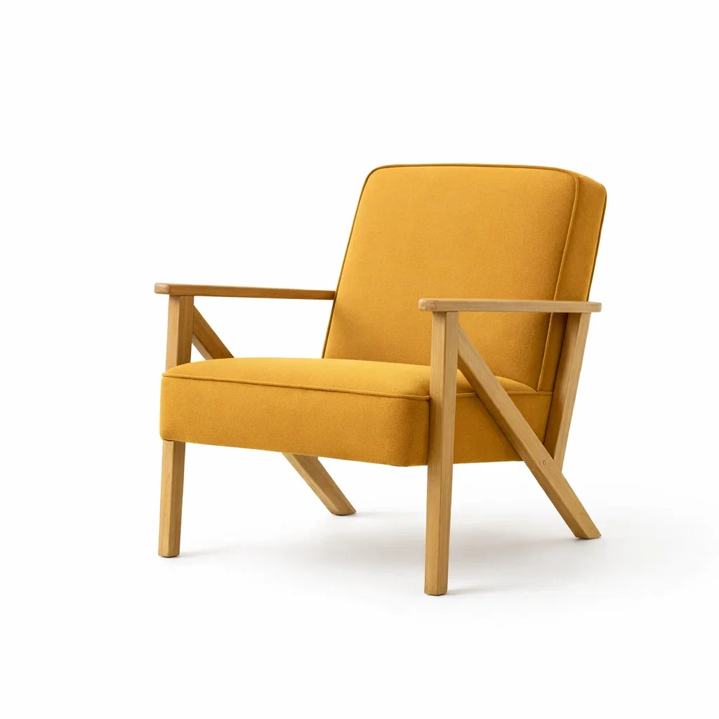 Fauteuil en tissu jaune avec structure en bois-TRENDYOA SISLIVING