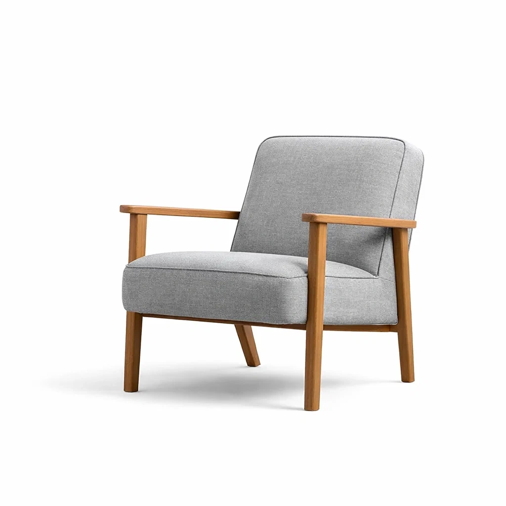 Fauteuil en bois et tissu gris-TRENDYOA SISLIVING