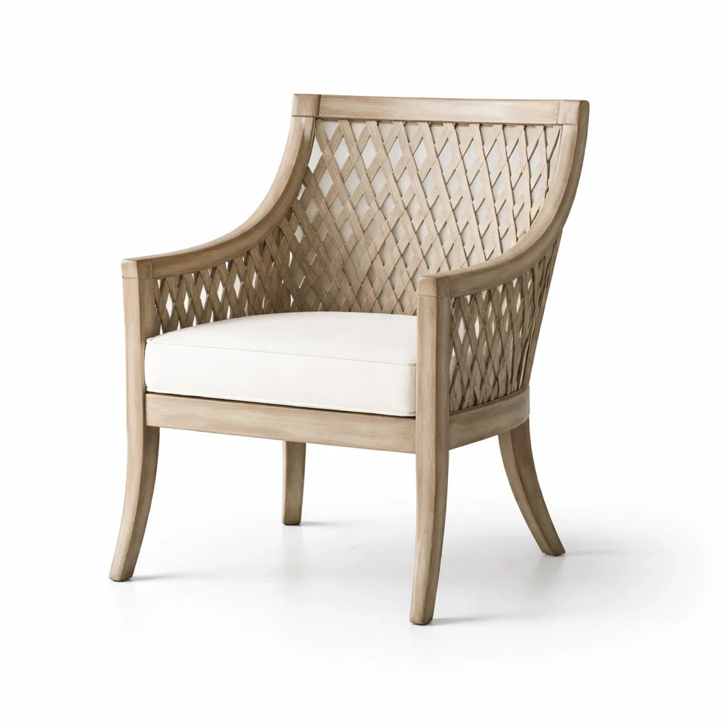 Fauteuil en bois avec coussin blanc-TRENDYOA SISLIVING