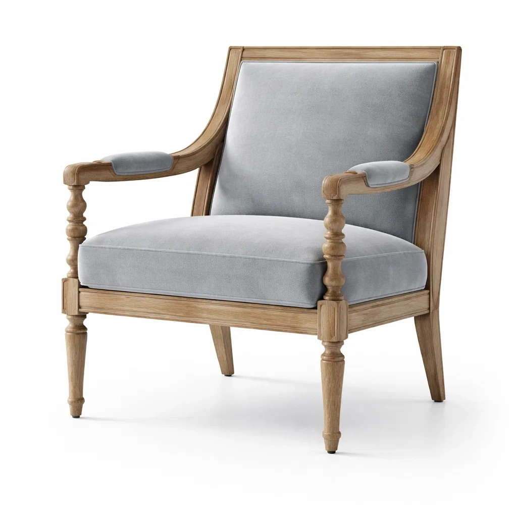 Fauteuil en bois de chêne avec velours gris-TRENDYOA SISLIVING