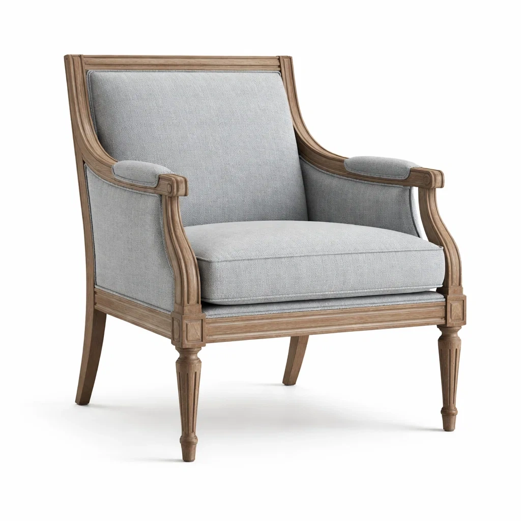 Fauteuil en bois massif avec coussin gris en lin-TRENDYOA SISLIVING