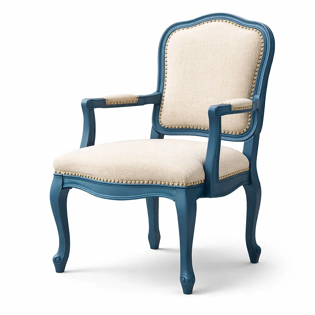 Fauteuil en bois avec revêtement en lin beige et structure bleue-TRENDYOA SISLIVING