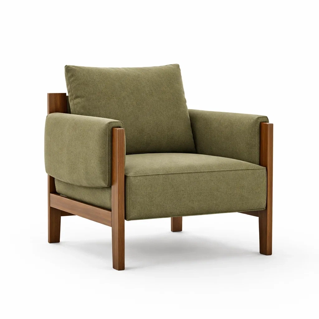 Fauteuil en tissu olive avec cadre en bois-TRENDYOA SISLIVING