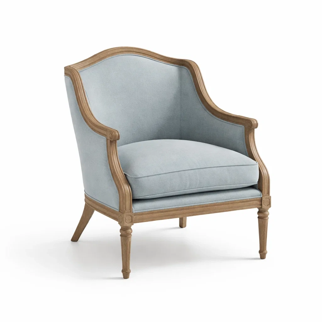 Fauteuil en bois avec tissu en polyester bleu-TRENDYOA SISLIVING