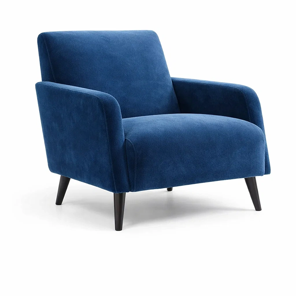 Fauteuil en tissu polyester bleu avec pieds en bois massif-TRENDYOA SISLIVING