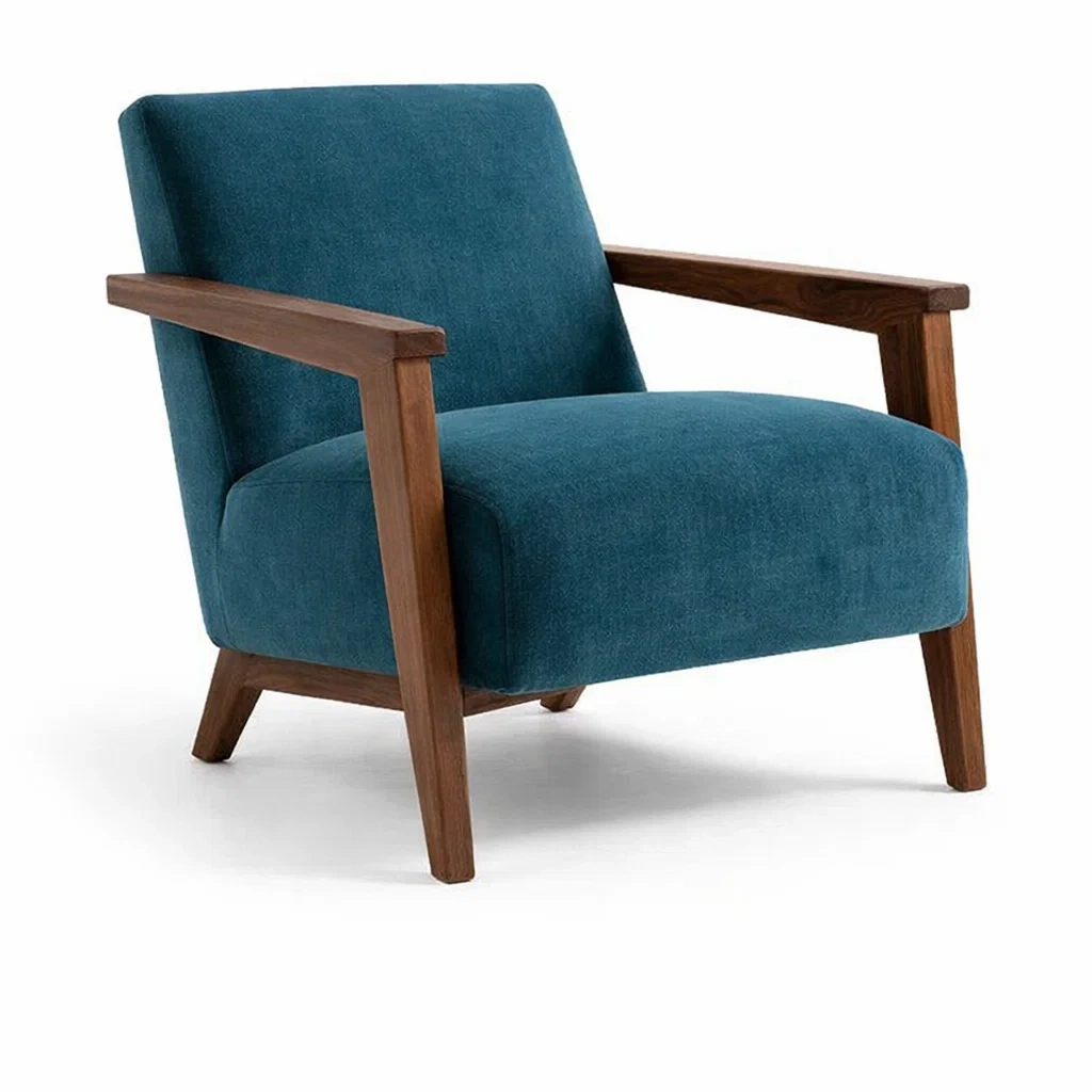 Fauteuil en velours bleu avec cadre en bois de noyer-TRENDYOA SISLIVING