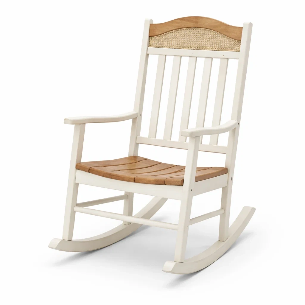 Fauteuil à bascule en bois de hêtre et rotin-TRENDYOA SISLIVING