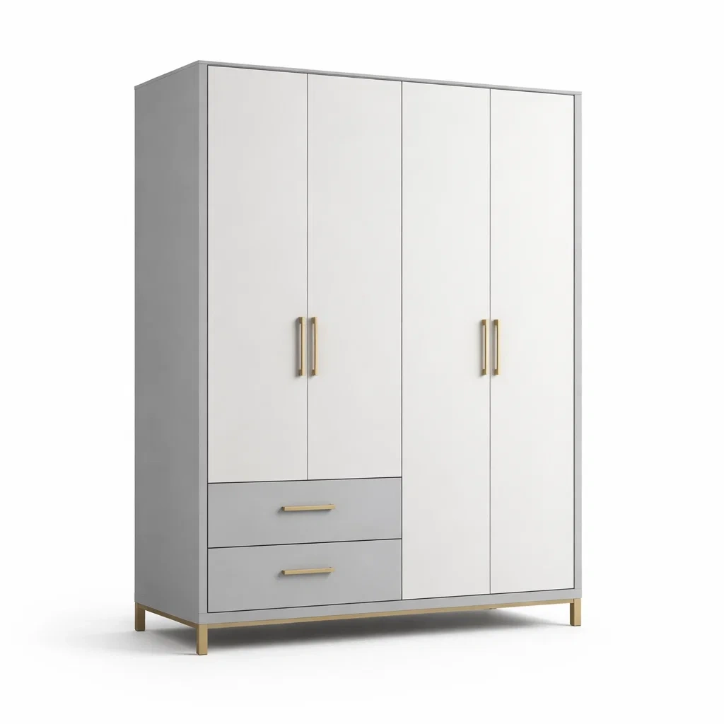 Armoire en MDF blanc et gris avec 4 portes et 2 tiroirs-DREAMNOO KRETREAT