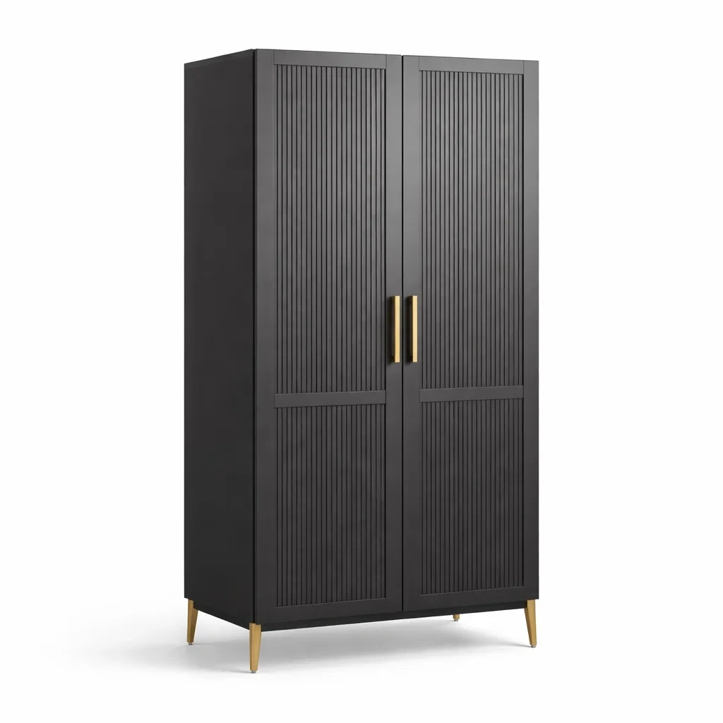 Armoire en bois noir avec portes striées et poignées en métal 180 x 80 x 40 cm-DREAMNOO KRETREAT