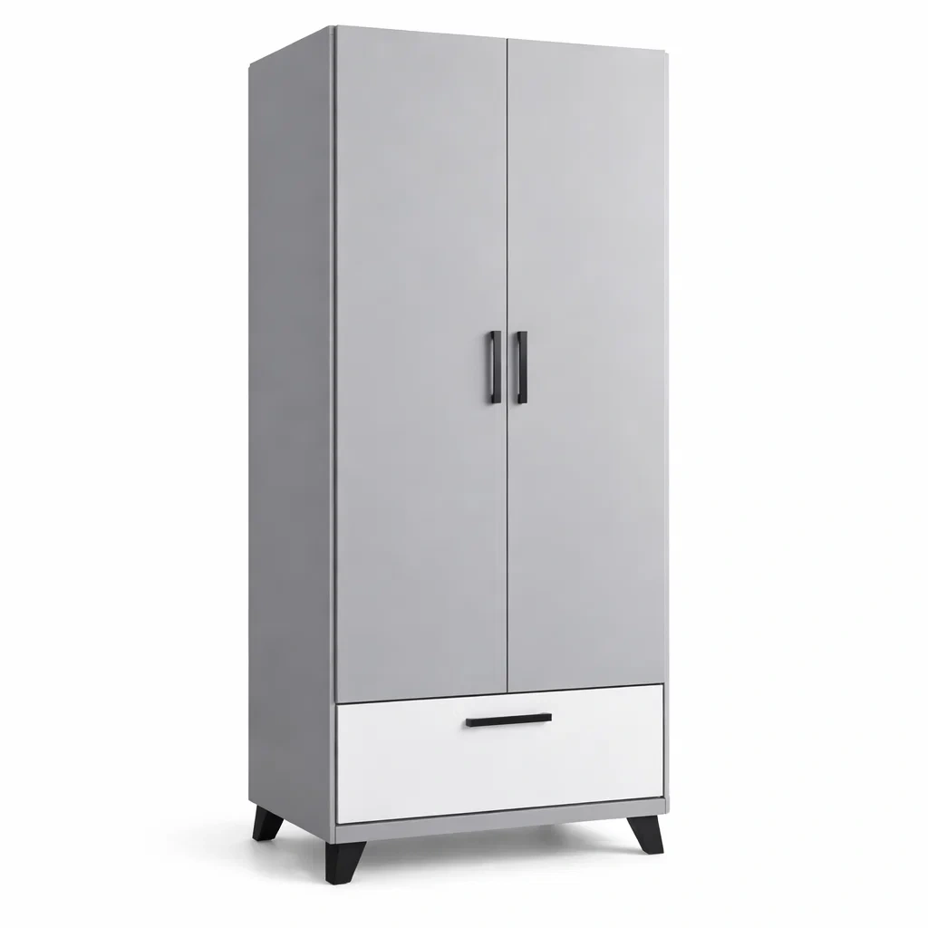 Armoire en bois composite avec tiroir blanc et portes grises-DREAMNOO KRETREAT