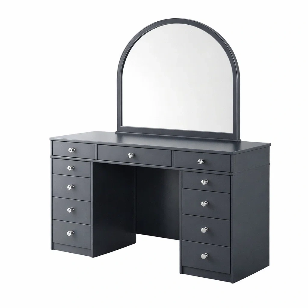 Coiffeuse en MDF noir avec miroir en verre et 11 tiroirs-DREAMNOO KRETREAT